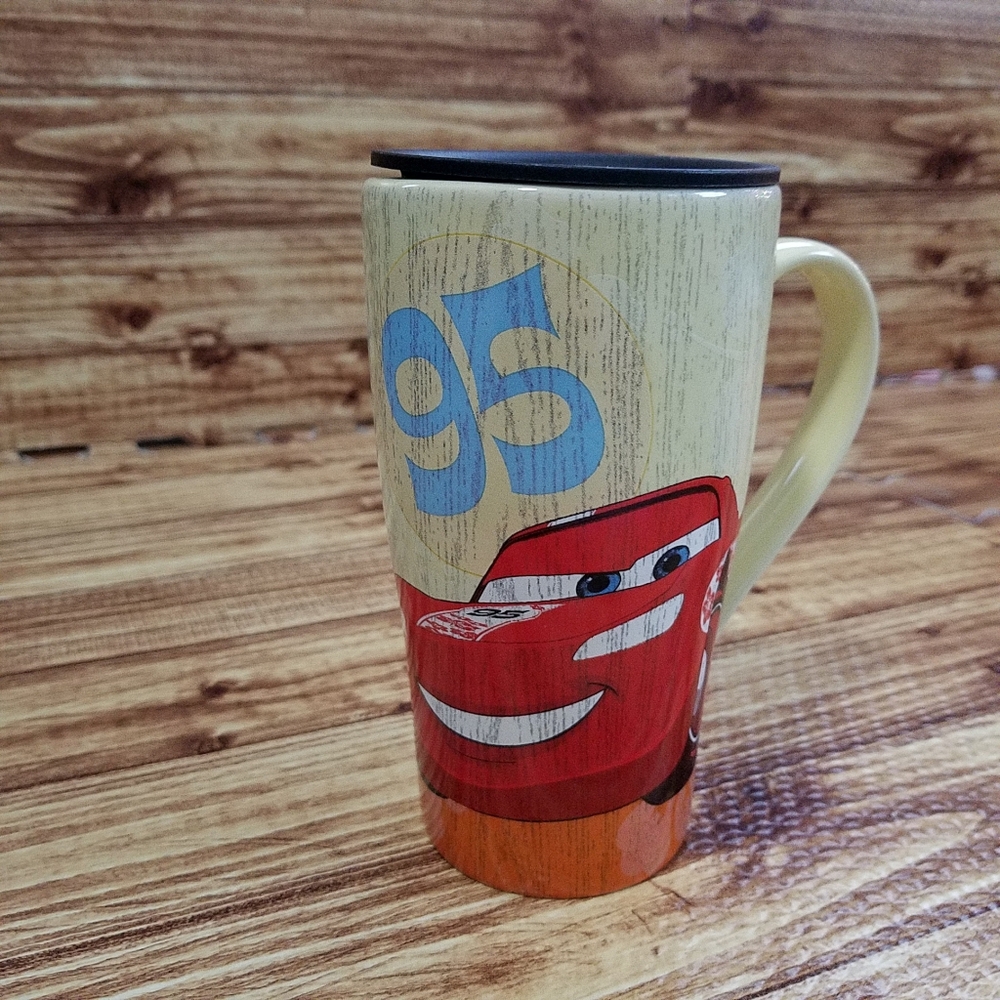 Disney Store Pixar Cars Lightning McQueen Ceramic Travel Tall Mug Surf Hawaiian